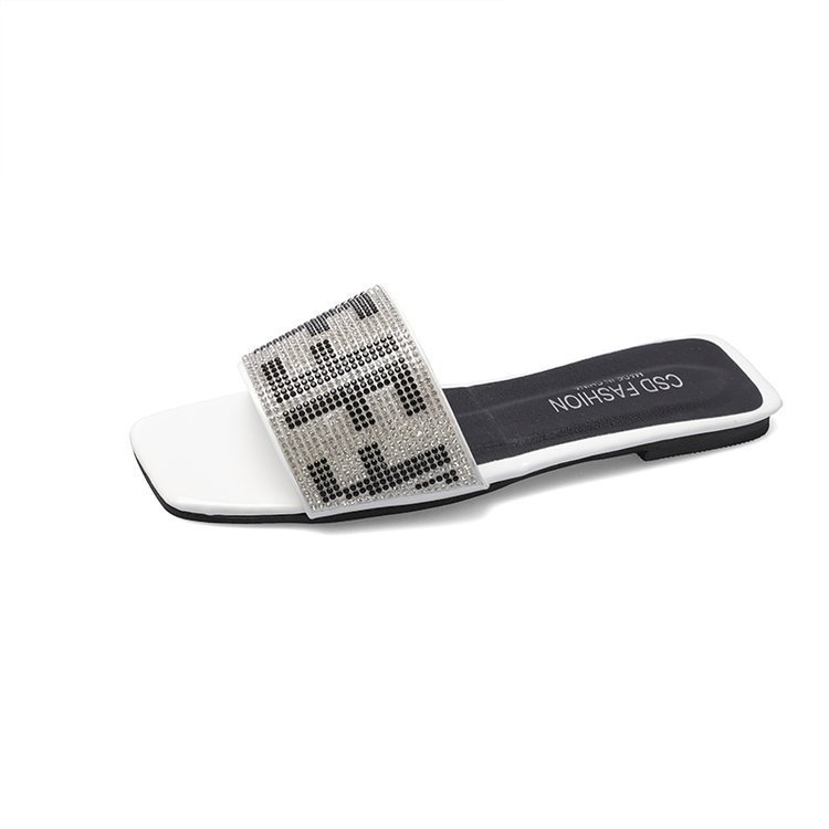 2023 new style Diamonds square toe female outside wear women's shoes slides large size twinkle Slipper for Women