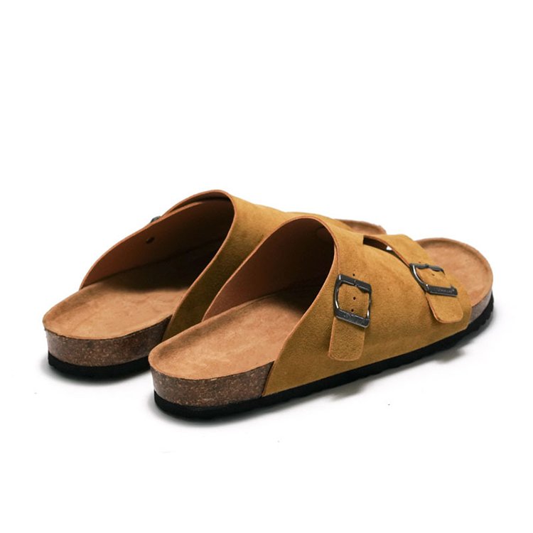 Custom Men's Summer Open Toe Buckle Flats Suede Leather Sandals Cork Birken Slides Slippers for Men