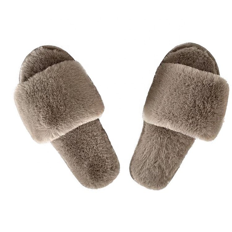UK Ladies fashion Fur Slides Slippers Fluffy House Indoor Home women's designer Winter furry Slippers One strap