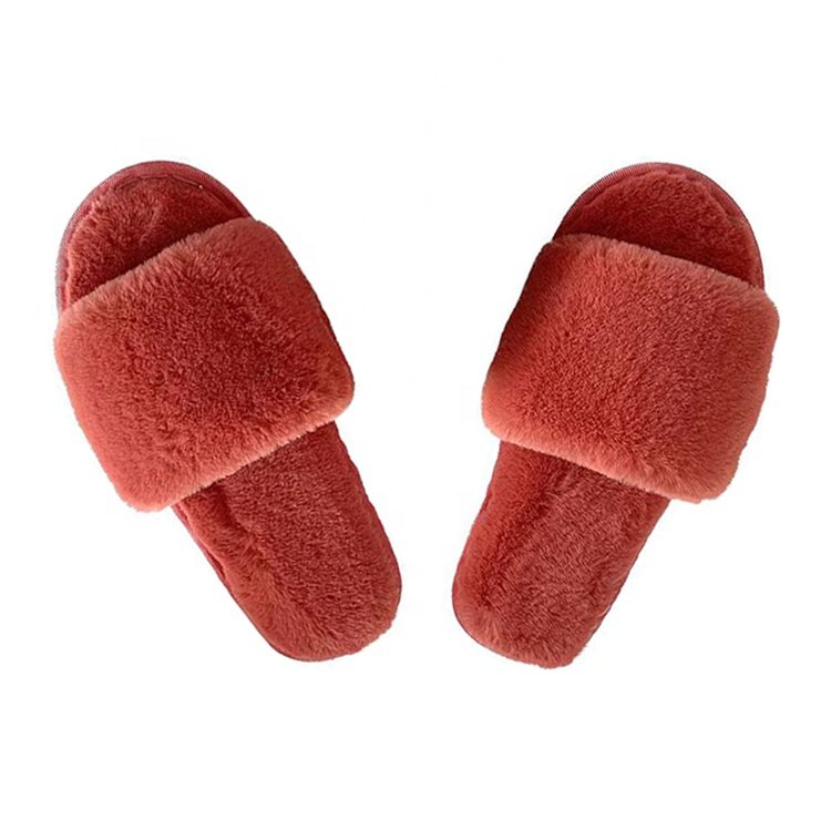 UK Ladies fashion Fur Slides Slippers Fluffy House Indoor Home women's designer Winter furry Slippers One strap
