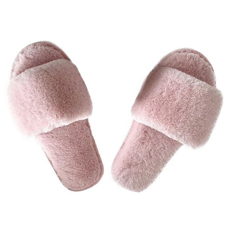 UK Ladies fashion Fur Slides Slippers Fluffy House Indoor Home women's designer Winter furry Slippers One strap