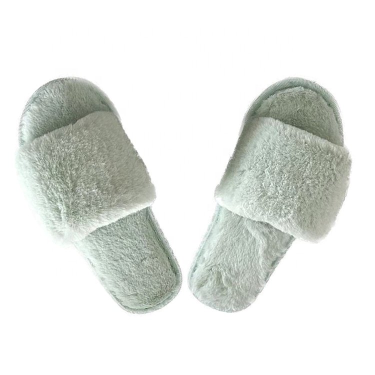 UK Ladies fashion Fur Slides Slippers Fluffy House Indoor Home women's designer Winter furry Slippers One strap