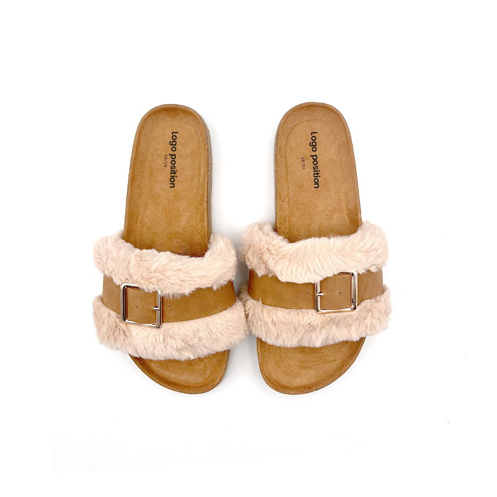 Fuzzy House Slippers Slide Sandals Slip on Warm Cork Slipper Shoes Women's Foot Bed Fur Comfy Indoor Outdoor EVA Faux Fur OEM