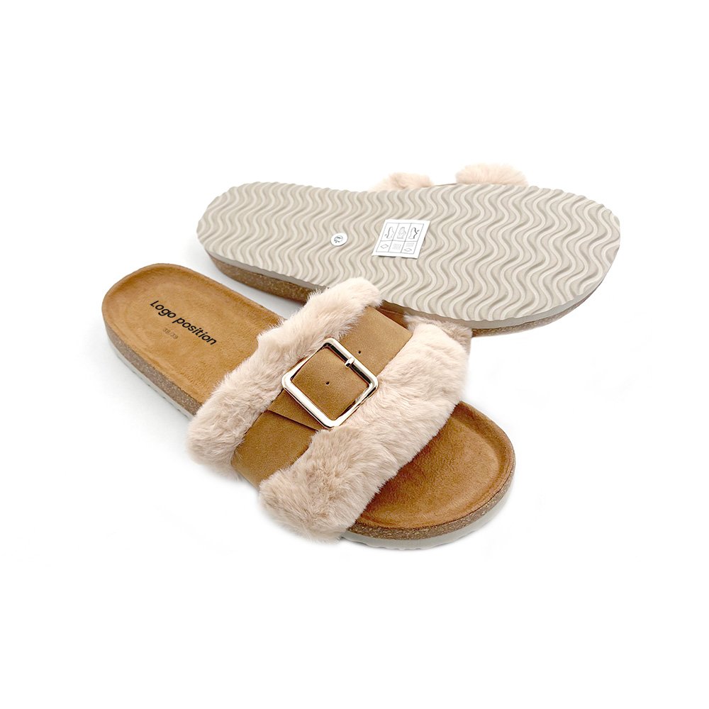 Fuzzy House Slippers Slide Sandals Slip on Warm Cork Slipper Shoes Women's Foot Bed Fur Comfy Indoor Outdoor EVA Faux Fur OEM