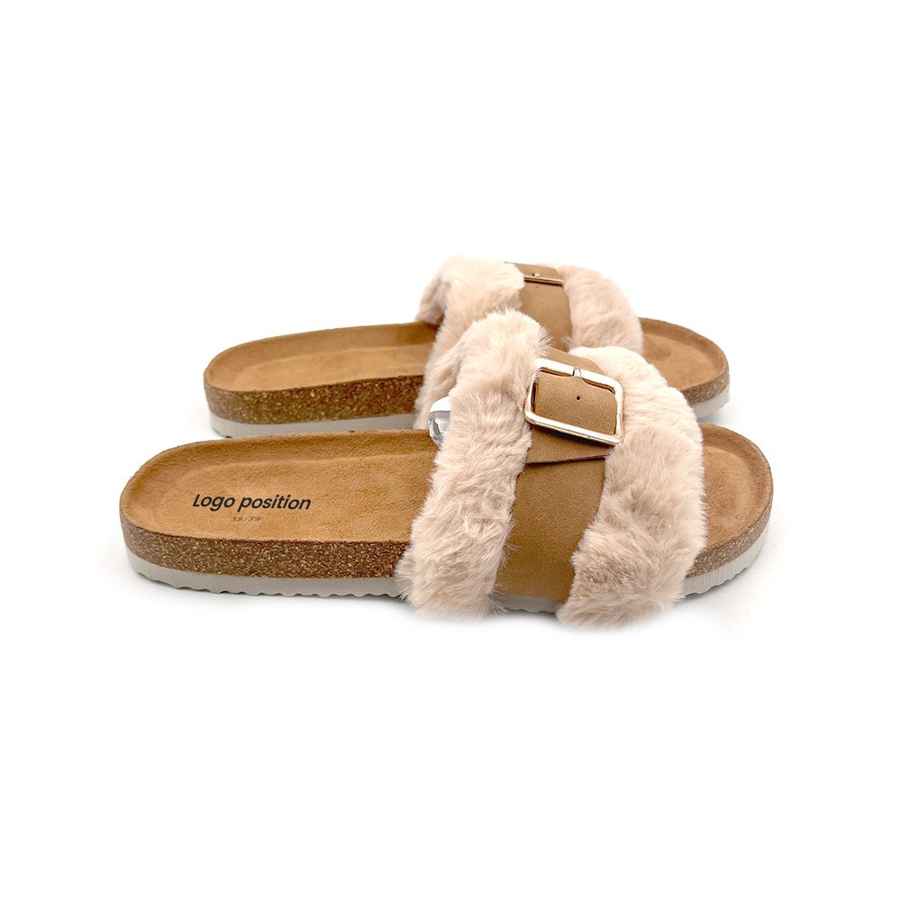 Fuzzy House Slippers Slide Sandals Slip on Warm Cork Slipper Shoes Women's Foot Bed Fur Comfy Indoor Outdoor EVA Faux Fur OEM