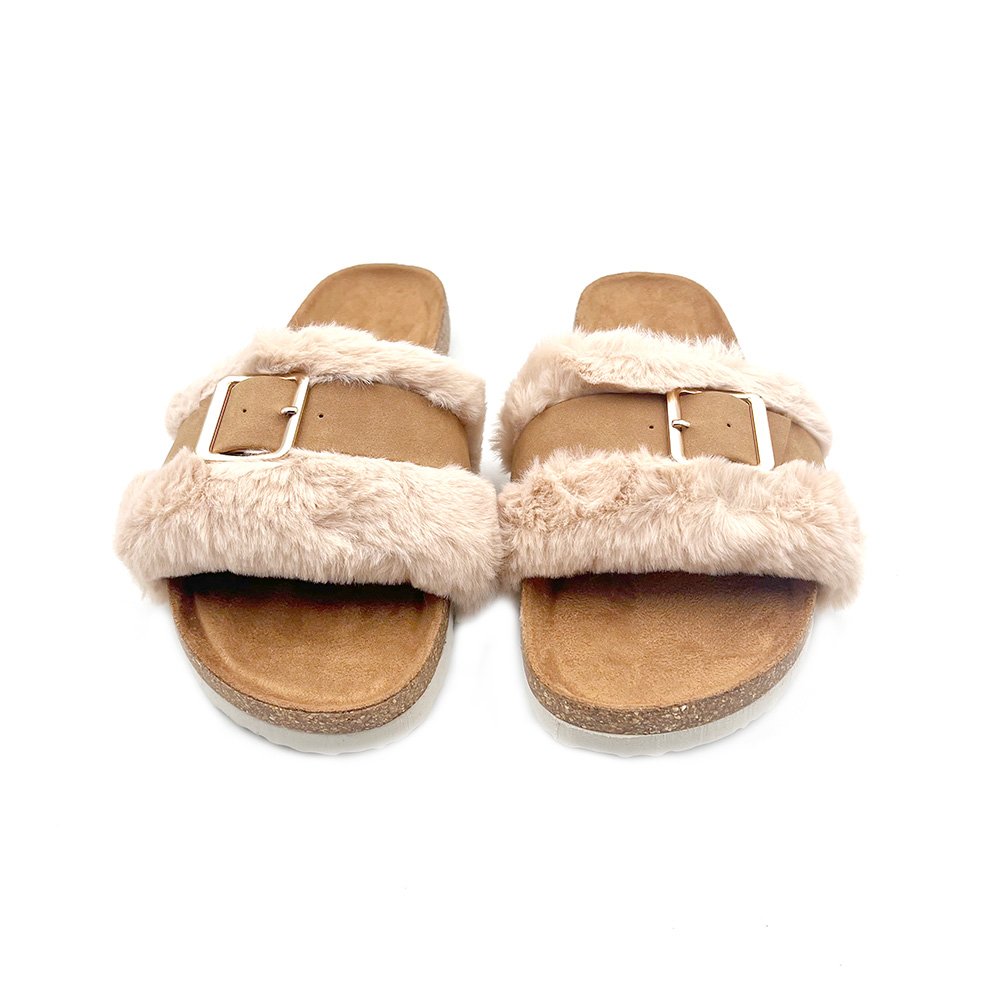 Fuzzy House Slippers Slide Sandals Slip on Warm Cork Slipper Shoes Women's Foot Bed Fur Comfy Indoor Outdoor EVA Faux Fur OEM