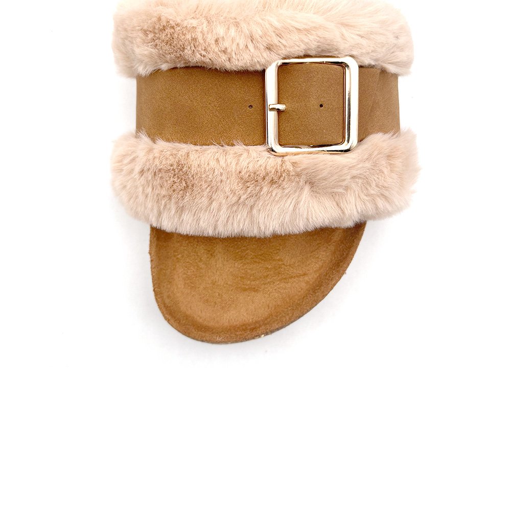 Fuzzy House Slippers Slide Sandals Slip on Warm Cork Slipper Shoes Women's Foot Bed Fur Comfy Indoor Outdoor EVA Faux Fur OEM