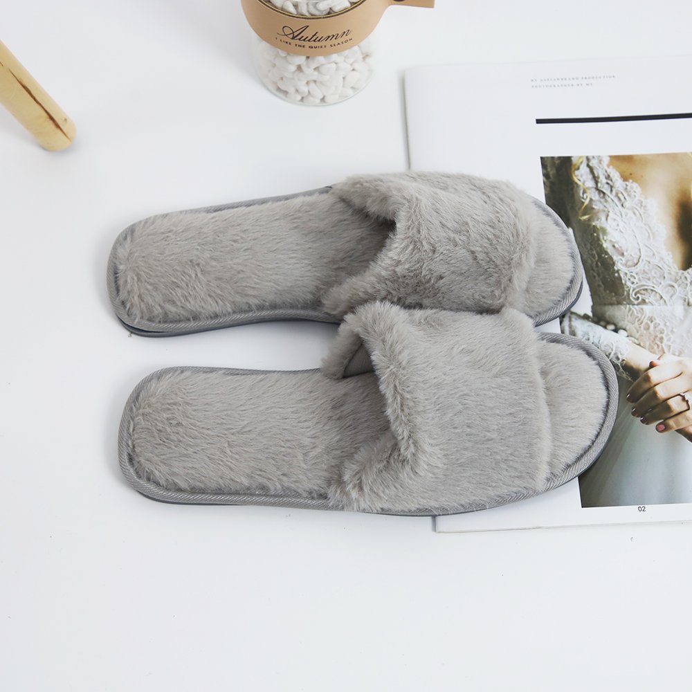 Womens Cross Band Bowknot Slipper Soft Plush Indoor Slip On Fluffy Cross Slippers Faux Fur Slide House Shoes Women