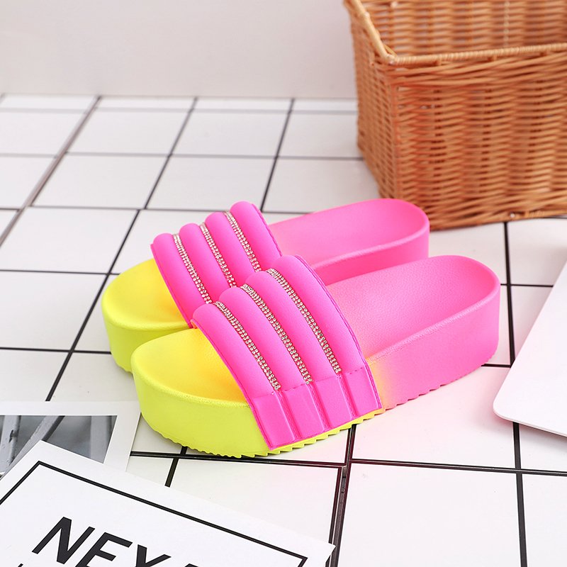 New Design Big size slippers Women platform slides sandal rainbow colorful summer slides slippers sandals shoes women