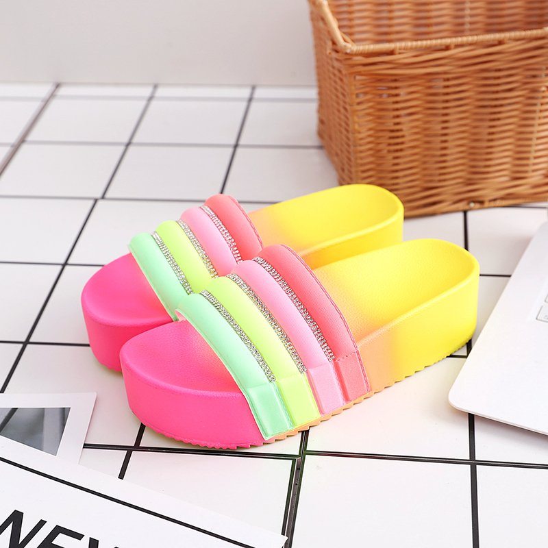 New Design Big size slippers Women platform slides sandal rainbow colorful summer slides slippers sandals shoes women