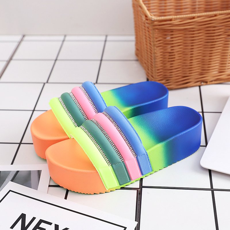 New Design Big size slippers Women platform slides sandal rainbow colorful summer slides slippers sandals shoes women