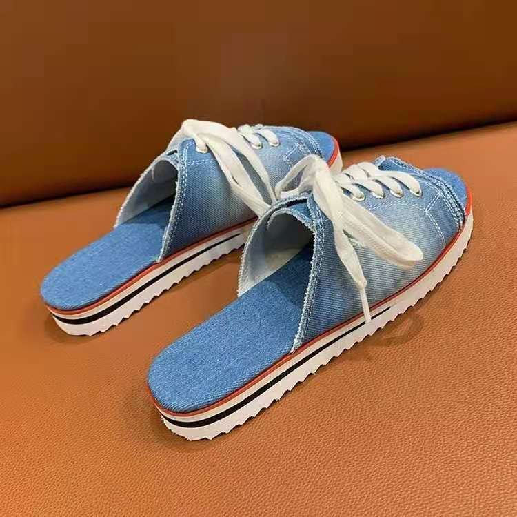 Fashion Women Peep-toe denim Sandals Breathable Summer Shoes Comfortable Casual Slippers Ladies New Flat Shoes