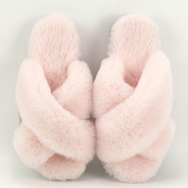 Custom Women's Fuzzy Memory Foam Cross Band Cozy Plush Home Fluffy Furry Open Toe Faux Fur Sheepskin Slides Slippers