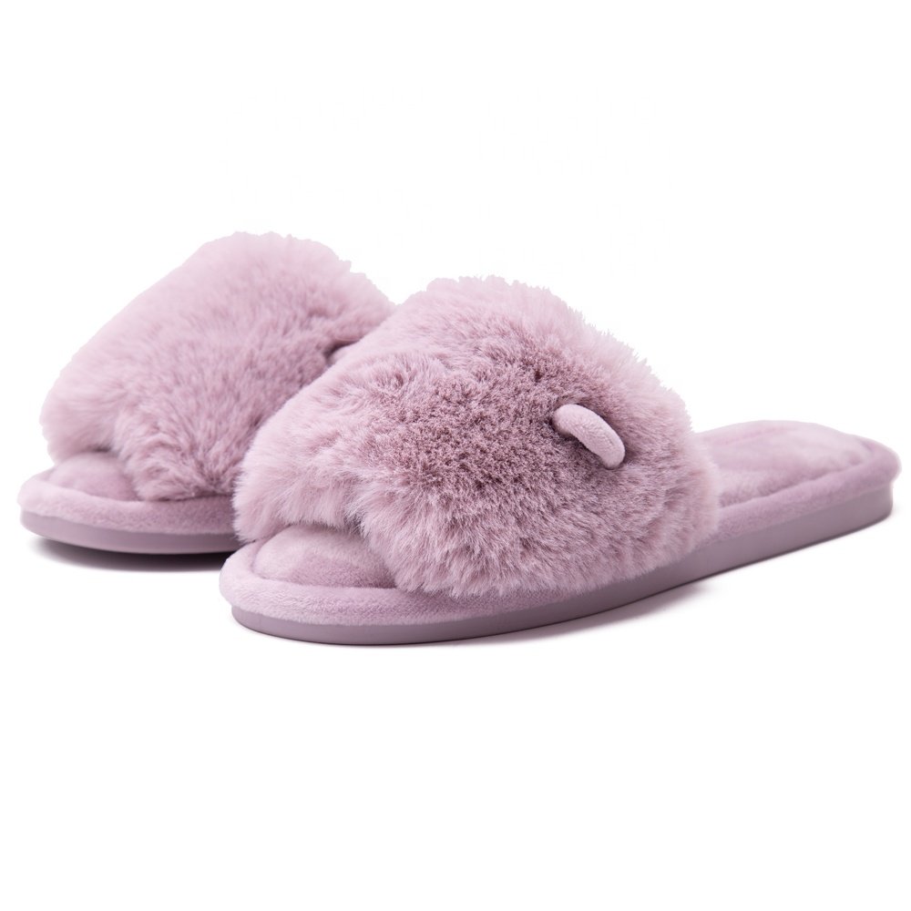 Women's Coral Velvet Soft Open Toe House Indoor Slippers Spa Slide Slipper Slip on