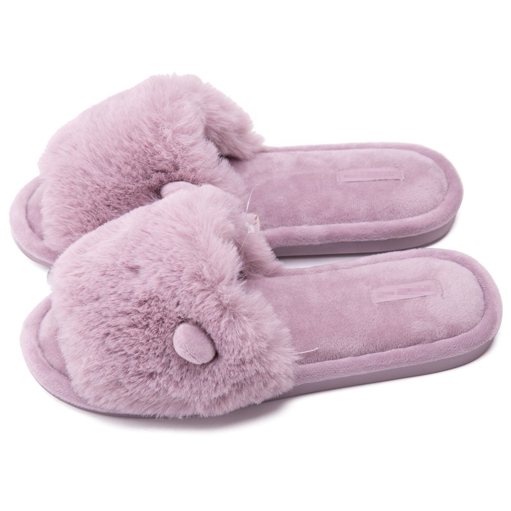 Women's Coral Velvet Soft Open Toe House Indoor Slippers Spa Slide Slipper Slip on