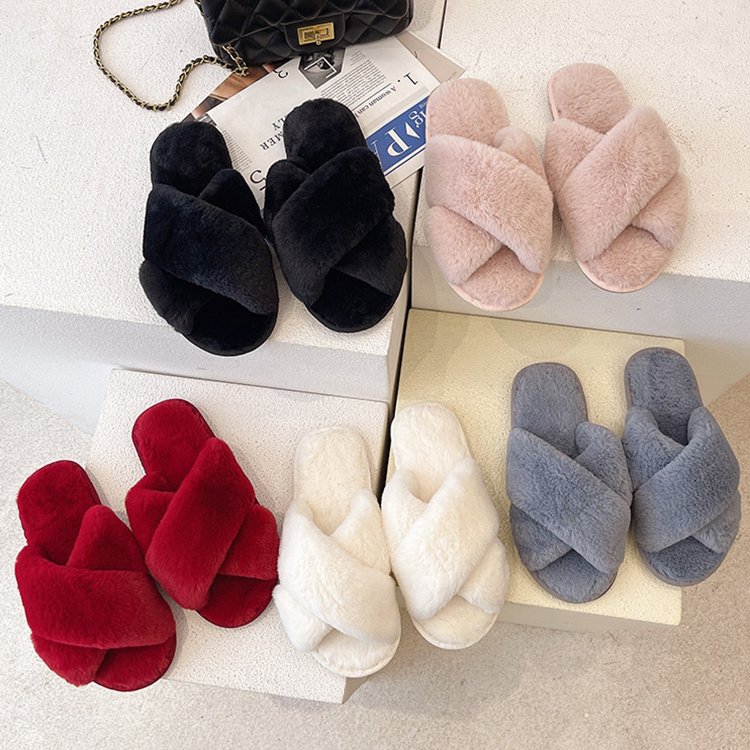 Factory Price Women's Warm Cozy Open Toe Fuzzy Indoor House Winter Fur Home Soft Plush Fluffy Faux Fur Slides Slippers
