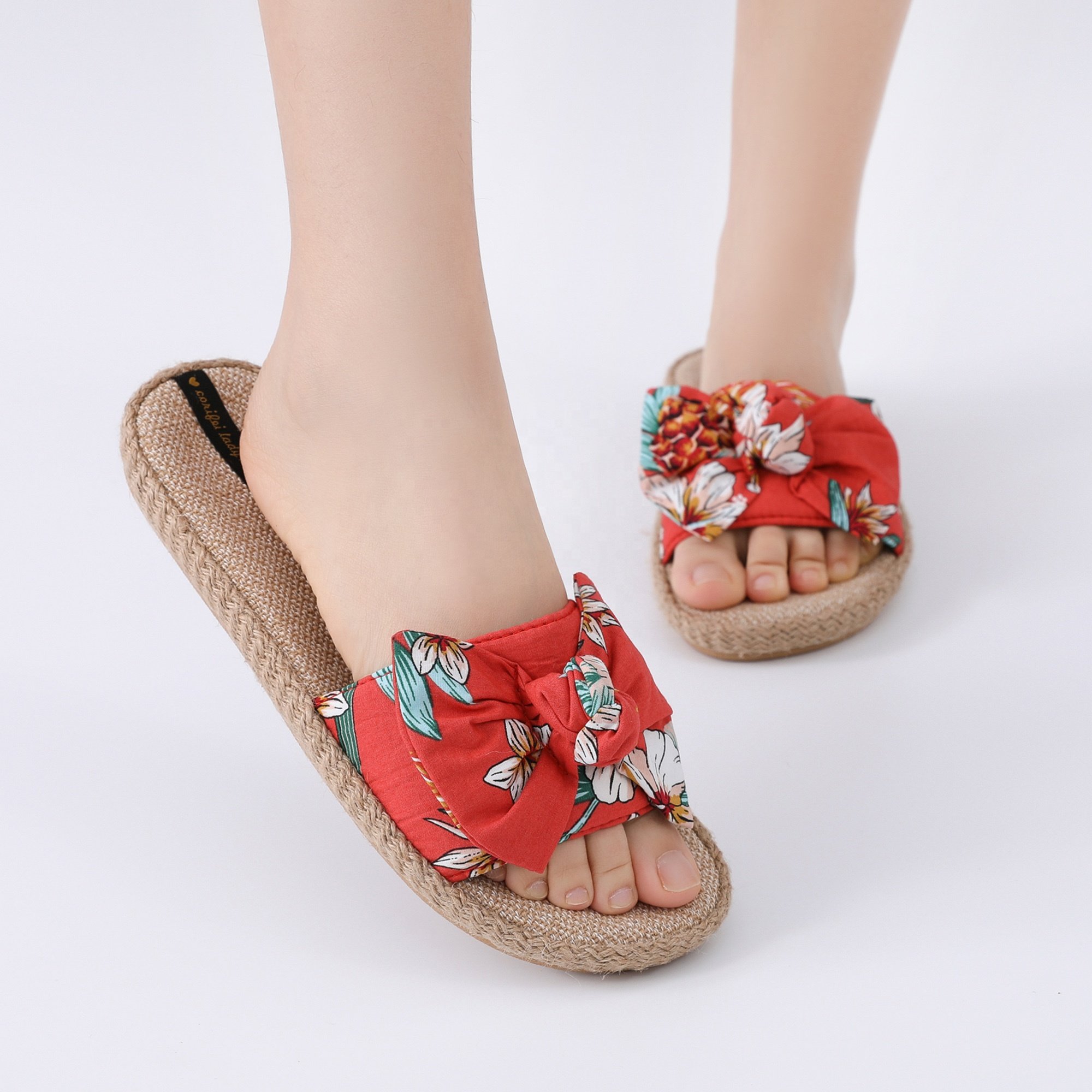 CORIFEI Cork Hawaiian Bohemia Floral slides slippers flat sandals for women and ladies