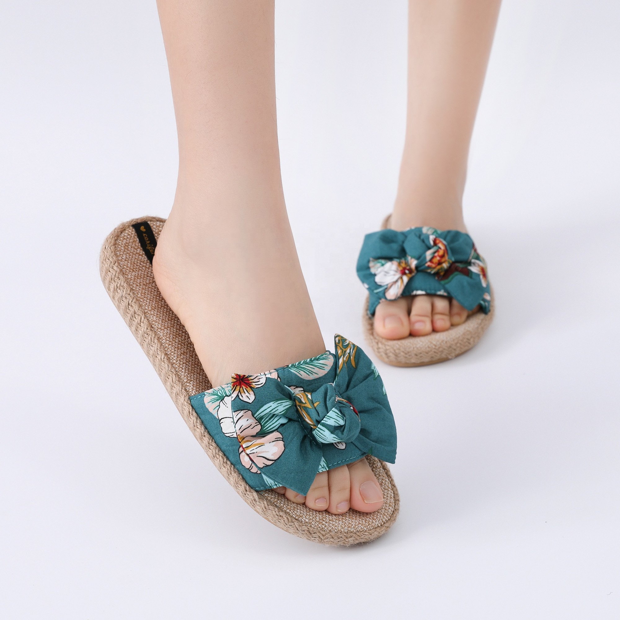 CORIFEI Cork Hawaiian Bohemia Floral slides slippers flat sandals for women and ladies