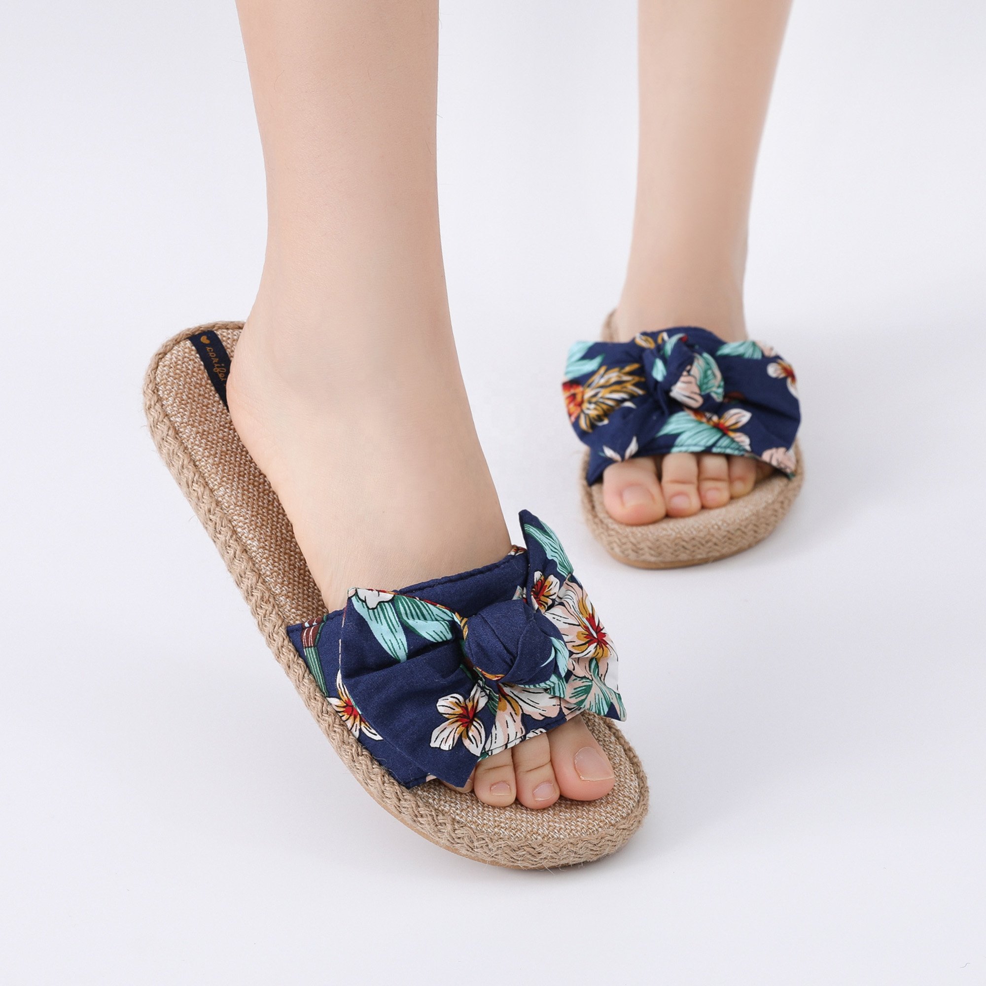 CORIFEI Cork Hawaiian Bohemia Floral slides slippers flat sandals for women and ladies