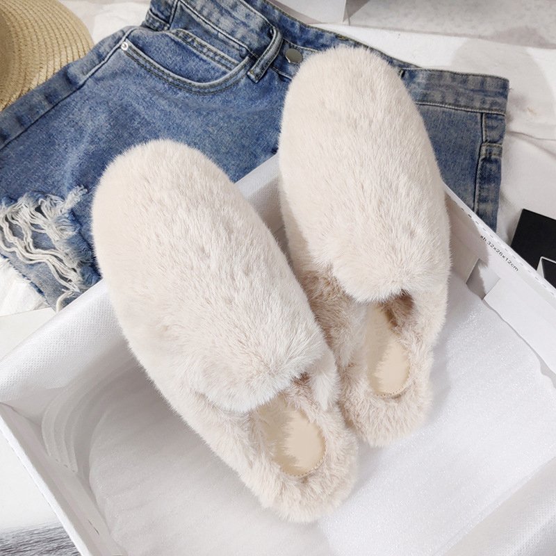 Fashion Women's Mules Winter Warm Fluffy Faux Mink Mules Flat Slides Closed Toe Loafers Indoor Outdoor Fur Slippers for Women