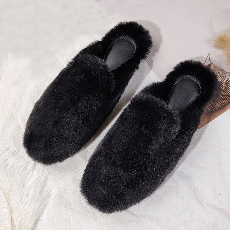 Fashion Women's Mules Winter Warm Fluffy Faux Mink Mules Flat Slides Closed Toe Loafers Indoor Outdoor Fur Slippers for Women
