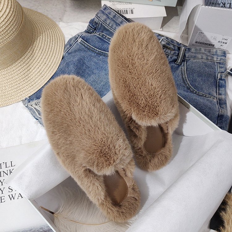 Fashion Women's Mules Winter Warm Fluffy Faux Mink Mules Flat Slides Closed Toe Loafers Indoor Outdoor Fur Slippers for Women