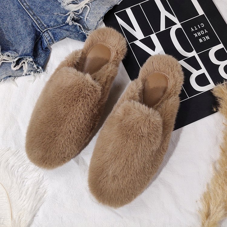 Fashion Women's Mules Winter Warm Fluffy Faux Mink Mules Flat Slides Closed Toe Loafers Indoor Outdoor Fur Slippers for Women