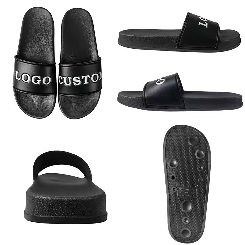 OEM Custom logo with Black Slides slippers for men high quality casual anti-slippery PVC Slippers for women