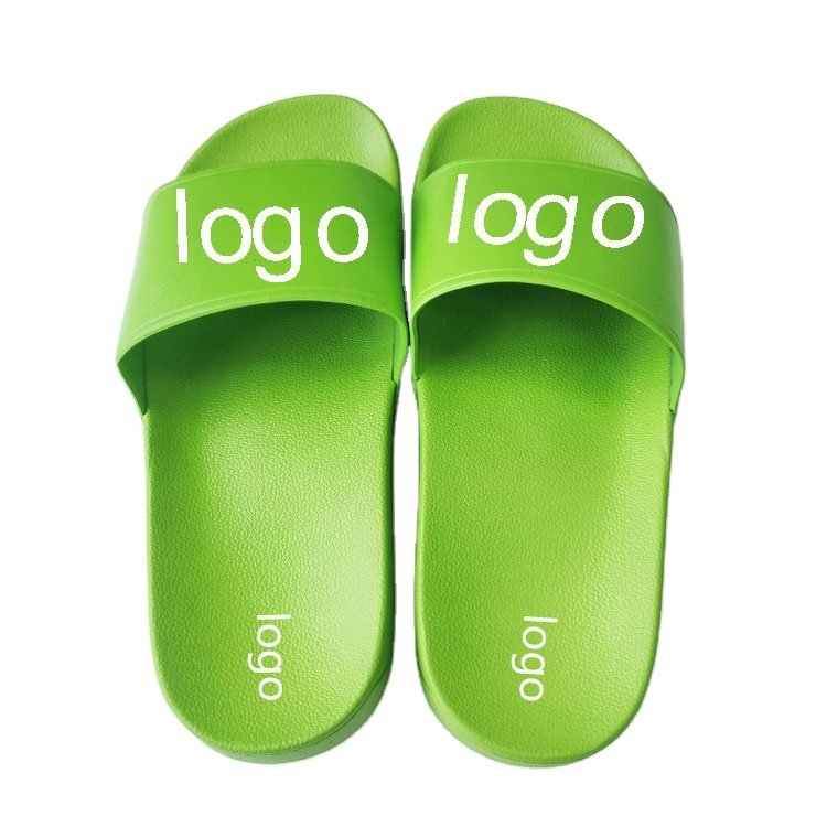 2023 Wholesale Indoor Outdoor Slippers Women Shoes OEM Green Slides Footwear Sandal PVC Custom Logo Slippers For Women
