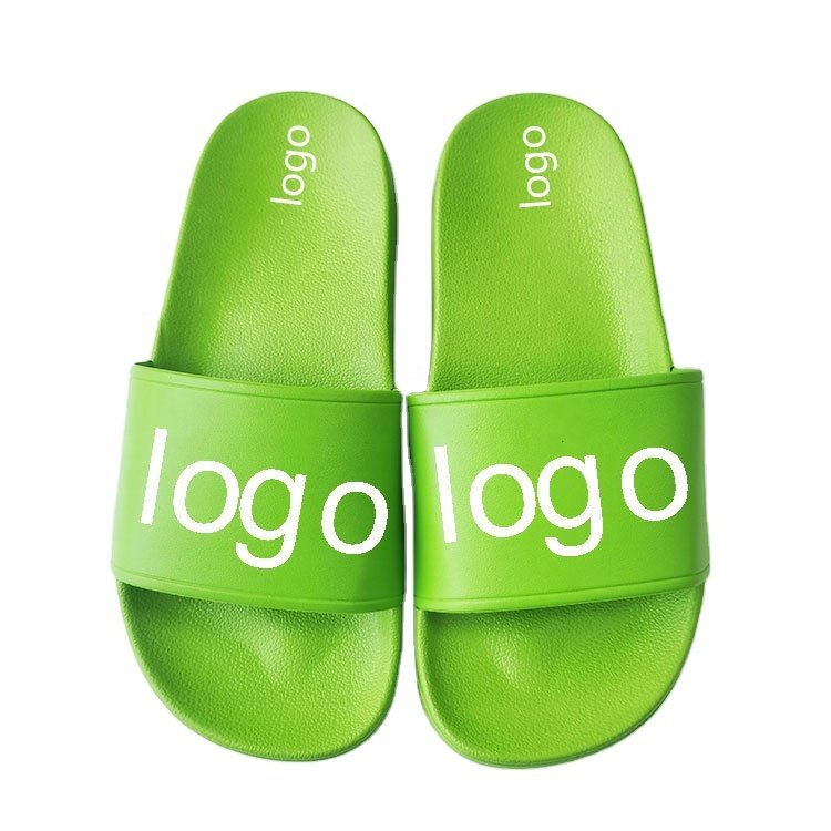 2023 Wholesale Indoor Outdoor Slippers Women Shoes OEM Green Slides Footwear Sandal PVC Custom Logo Slippers For Women