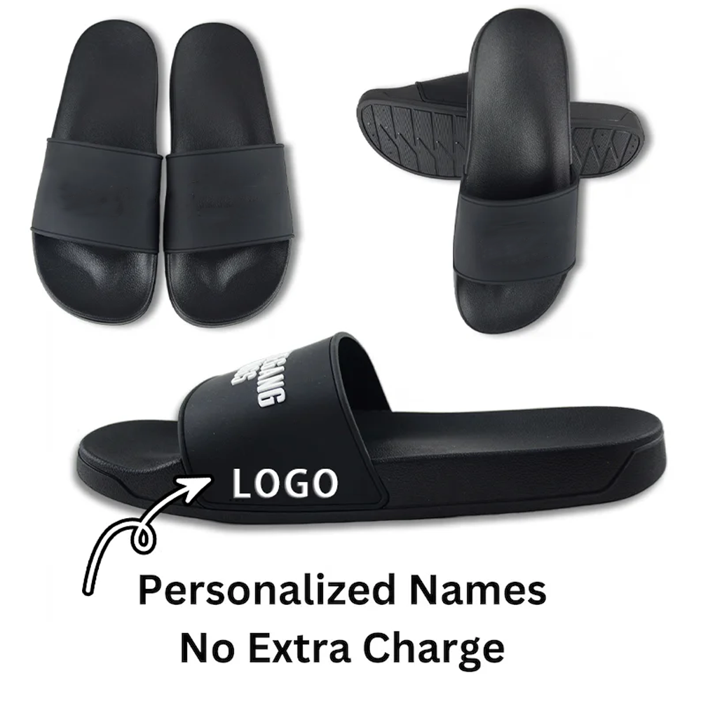 Custom Embossed Printing Slides For Men Summer Flat PVC Slippers Custom Designed Shoes