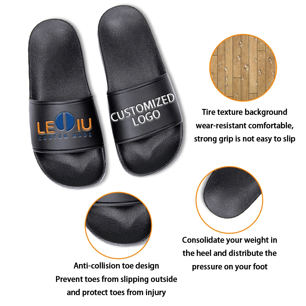 Custom Embossed Printing Slides For Men Summer Flat PVC Slippers Custom Designed Shoes