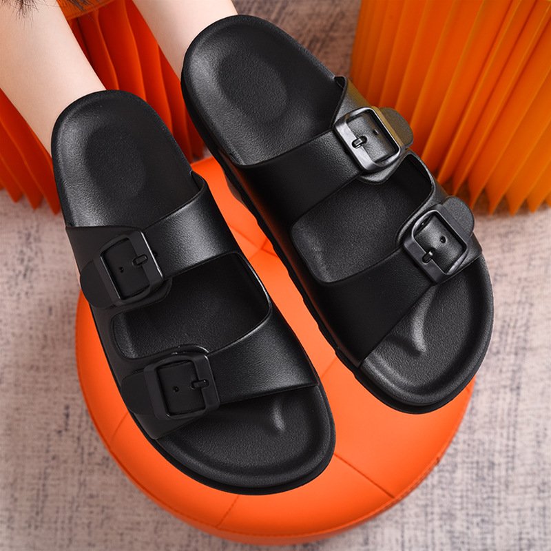Wholesale Mens Pvc Sport Slide Slipper Custom logo Double-buckle Adjustable Strap Size Beach slipper