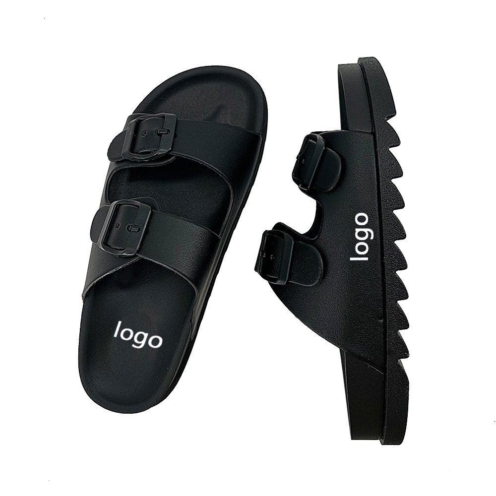 Wholesale Mens Pvc Sport Slide Slipper Custom logo Double-buckle Adjustable Strap Size Beach slipper