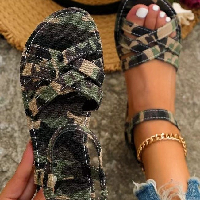 2024 Summer New Women's Sandals Solid Roman Lace up Flat Sandals Non-slip Rubber Soles Fashion Women's Shoes