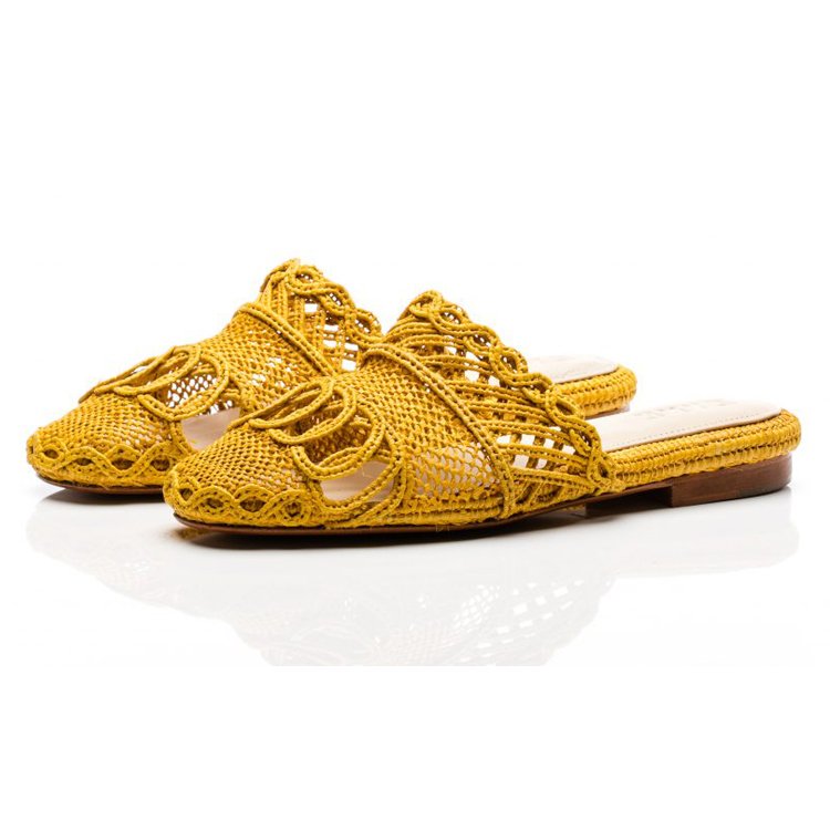 Custom Fresh Designer Summer Day Hollow Knitting Weave Slide Slippers For Women Flat Shoe Ladies Sandal