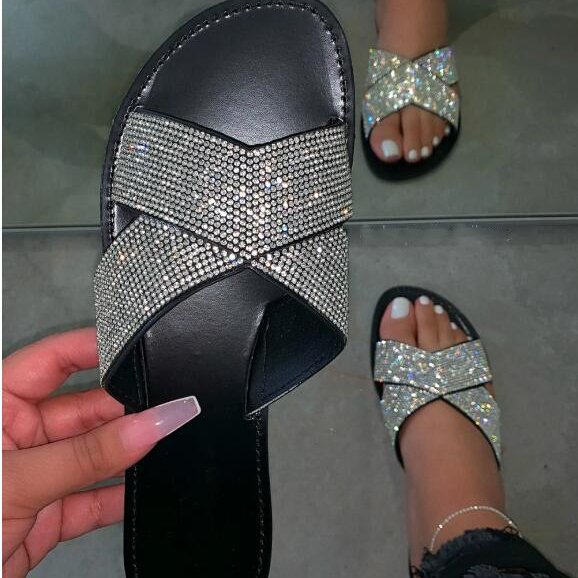 2022 Spring summer new women outdoor flat durable slippers rhinestone beach casual sandals flip flop non-slip Slippers