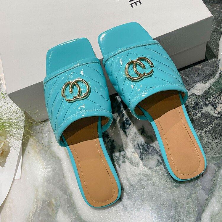 Lady's Fashion Trend Genuine Leather designer Summer Beach Outdoor Casual square Toe Slides Slipper sandals for women and ladies