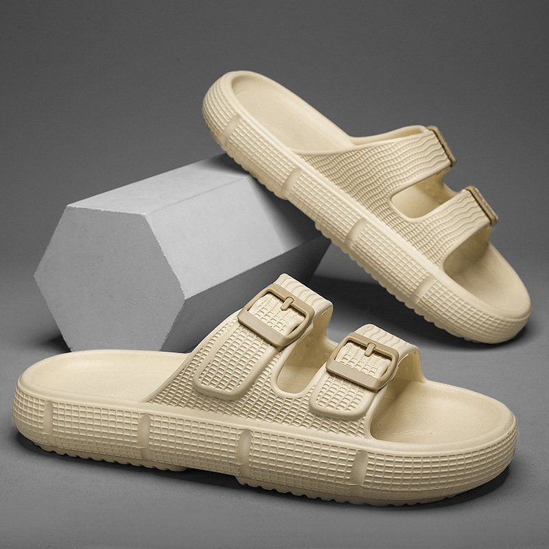 Slides Men Double Buckle Adjustable EVA Pillow Slippers Soft Thick Sole Sandals Comfortable Flat Sandals Custom Slides Slippers