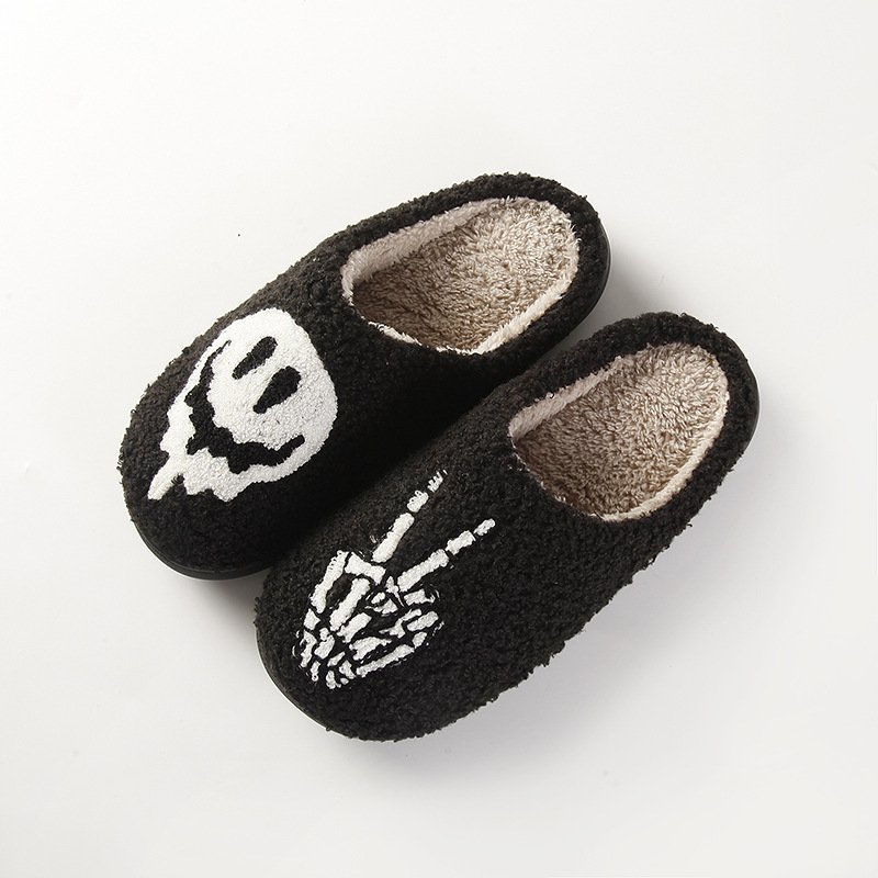 Hf unisex scary cotton home fluffy happy face bunny Evil eyes ghost pumpkin reindeer Christmas Halloween slippers for adult