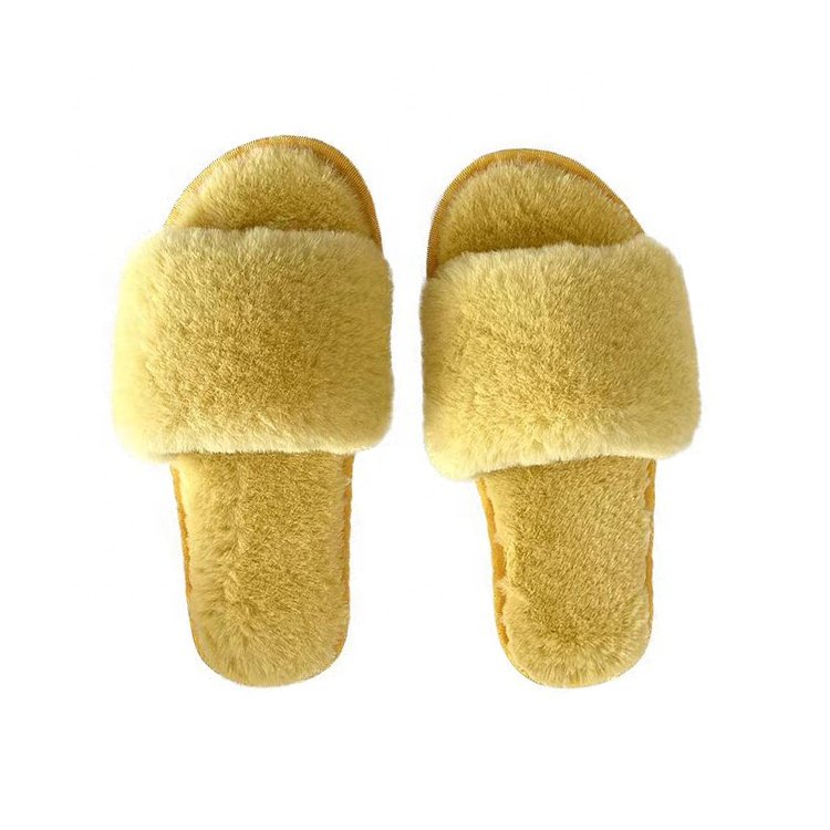 Women Winter Soft One Strap Design Custom Label Indoor Soft Waterproof Shoes Warm Fur Slippers