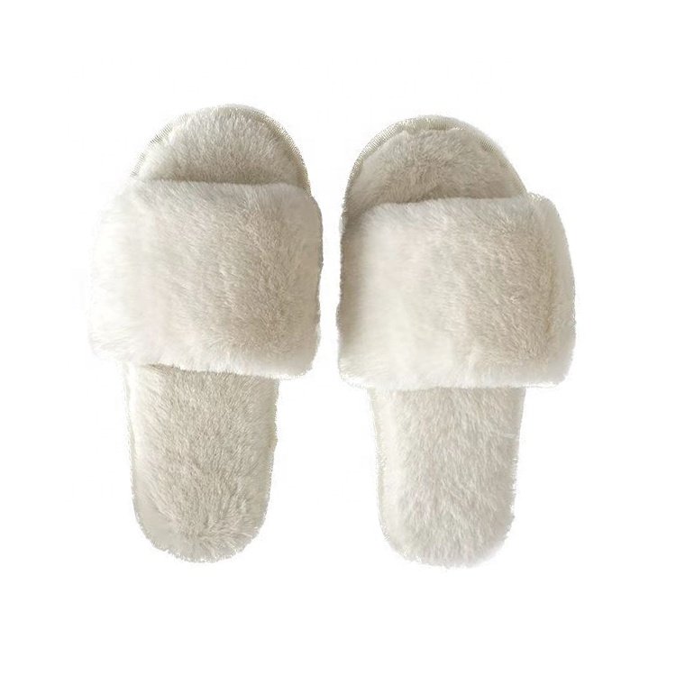 Women Winter Soft One Strap Design Custom Label Indoor Soft Waterproof Shoes Warm Fur Slippers