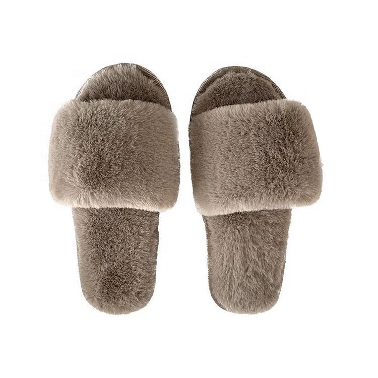 Women Winter Soft One Strap Design Custom Label Indoor Soft Waterproof Shoes Warm Fur Slippers