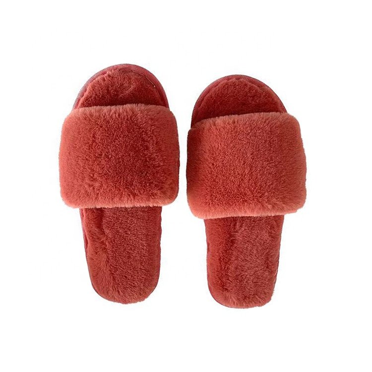Women Winter Soft One Strap Design Custom Label Indoor Soft Waterproof Shoes Warm Fur Slippers
