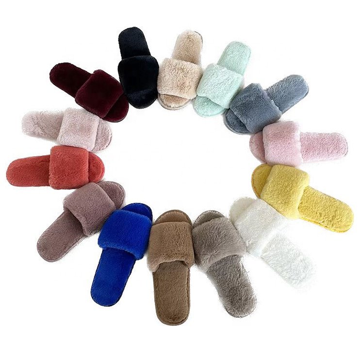 Women Winter Soft One Strap Design Custom Label Indoor Soft Waterproof Shoes Warm Fur Slippers