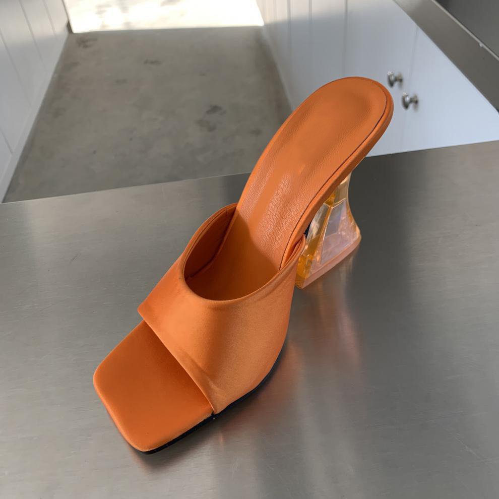 Breathable New Satin Square toe Beauty Comfort woman slippers Wholesale High heel custom foot wears