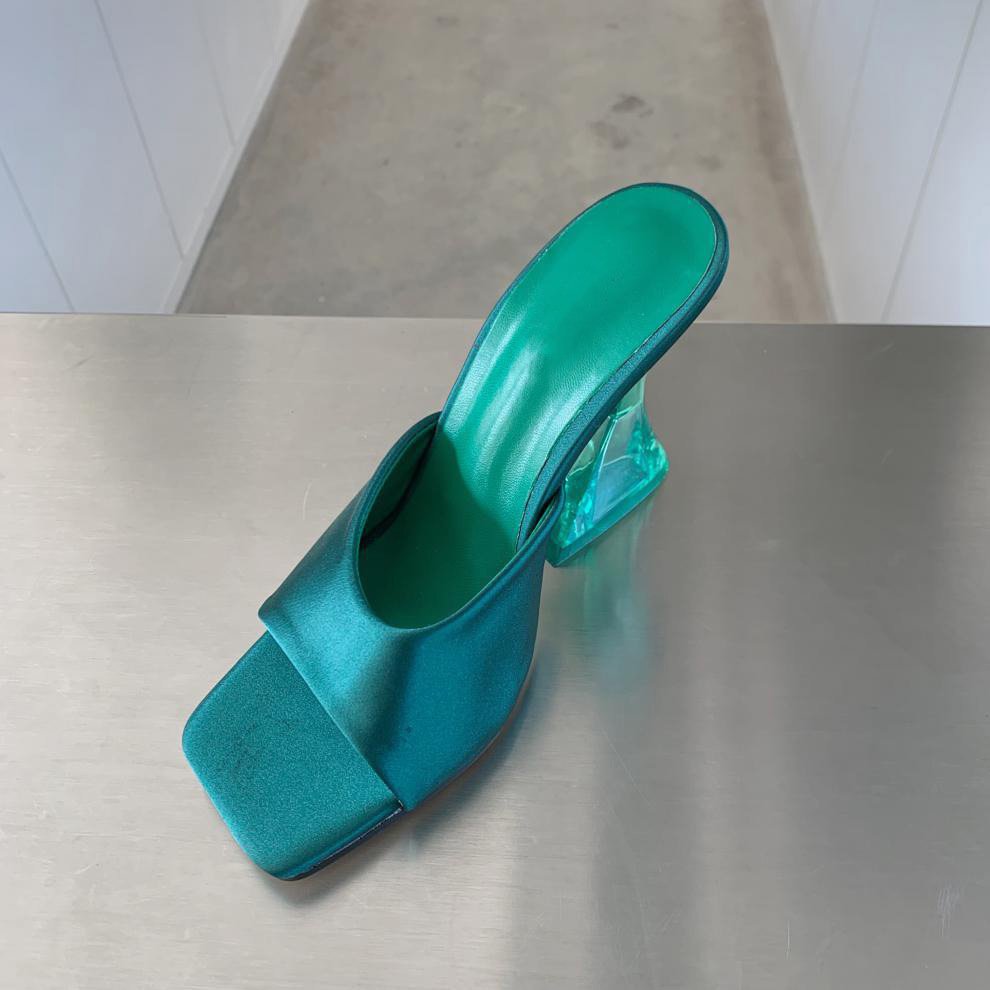 Breathable New Satin Square toe Beauty Comfort woman slippers Wholesale High heel custom foot wears