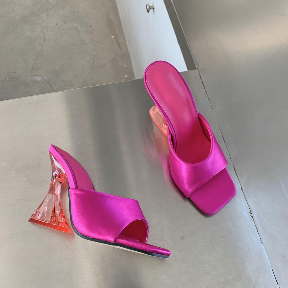 Breathable New Satin Square toe Beauty Comfort woman slippers Wholesale High heel custom foot wears