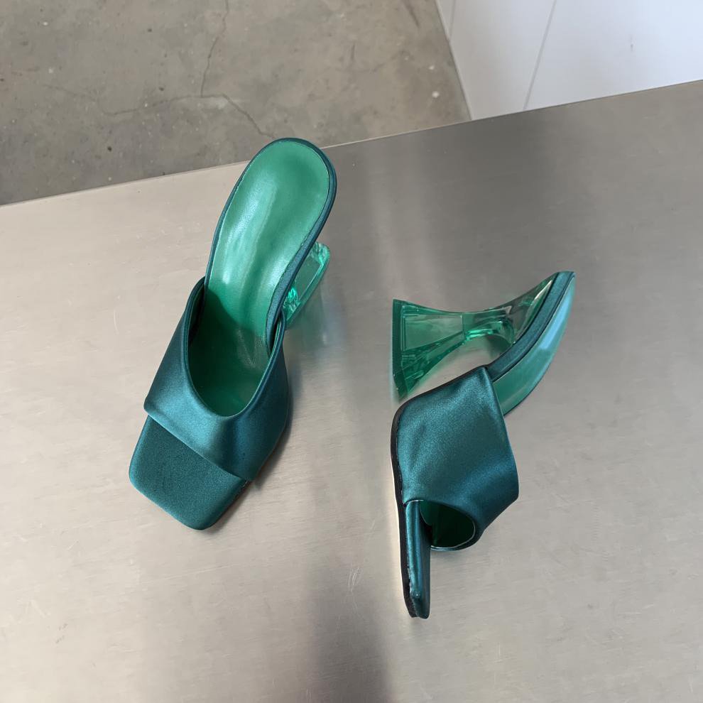 Breathable New Satin Square toe Beauty Comfort woman slippers Wholesale High heel custom foot wears