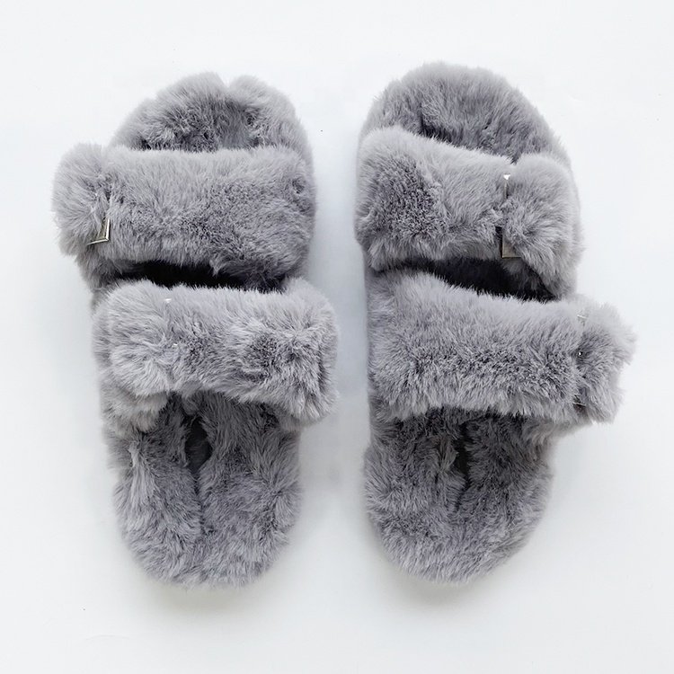 Fashion Ladies Slippers Casual Faux Mink Fur Slippers Women's Double Shoulder Straps Fur Sandals
